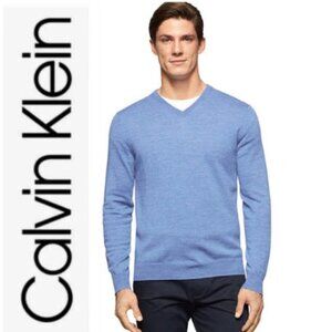 CALVIN Klein Blue V Neck Merino Wool Sweaters XXL